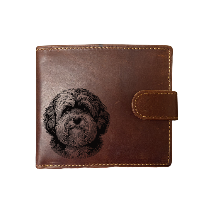 Personalised Havanese Face Engraved Dark Tan Genuine Leather Wallet
