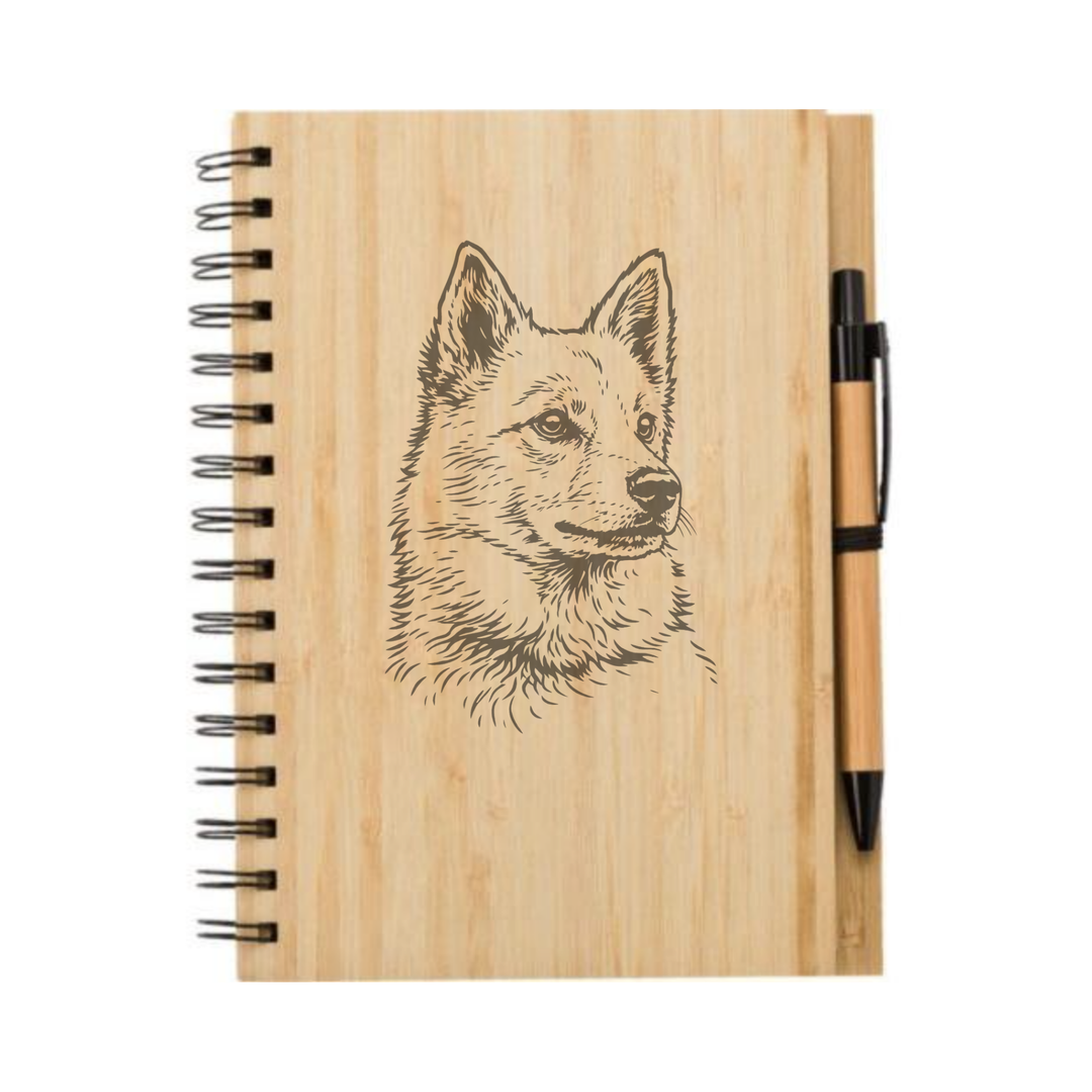 Finnish Spitz Face Illustration Engraved Notebook