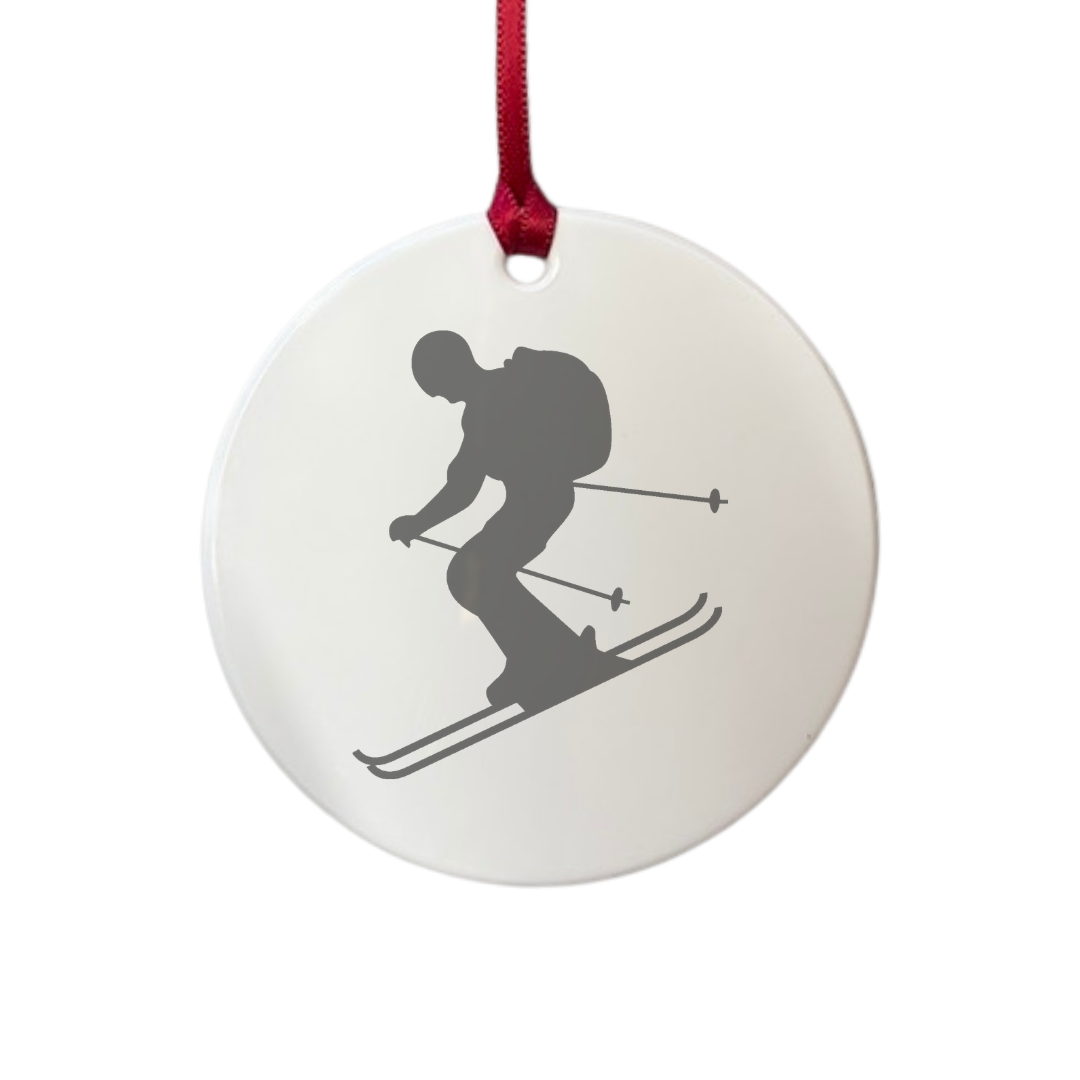 Personalised Skiier Sports Silhouette Engraved White Acrylic Decoration