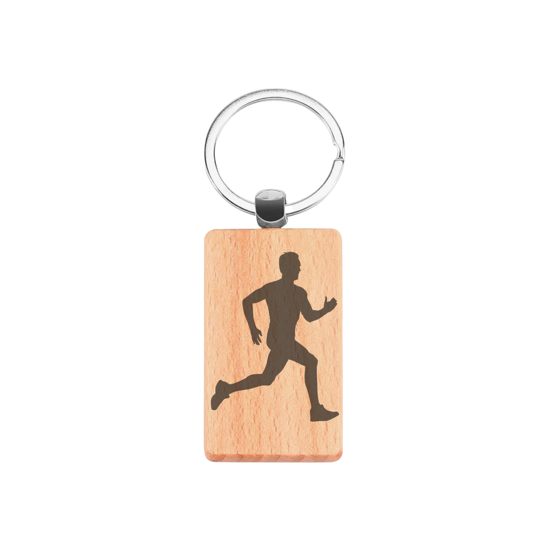 Male Runner Engraved Rectangle Wooden Keyring