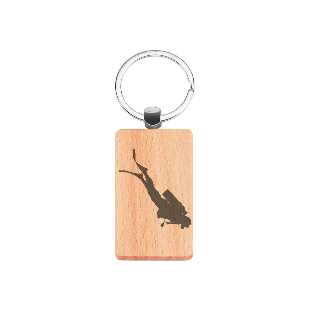Scuba Diver Engraved Rectangle Wooden Keyring