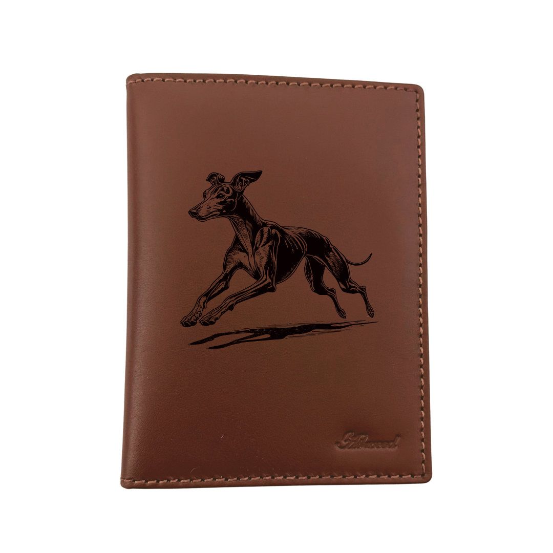 Italian Greyhound Running Engraved Leather Passport Cover