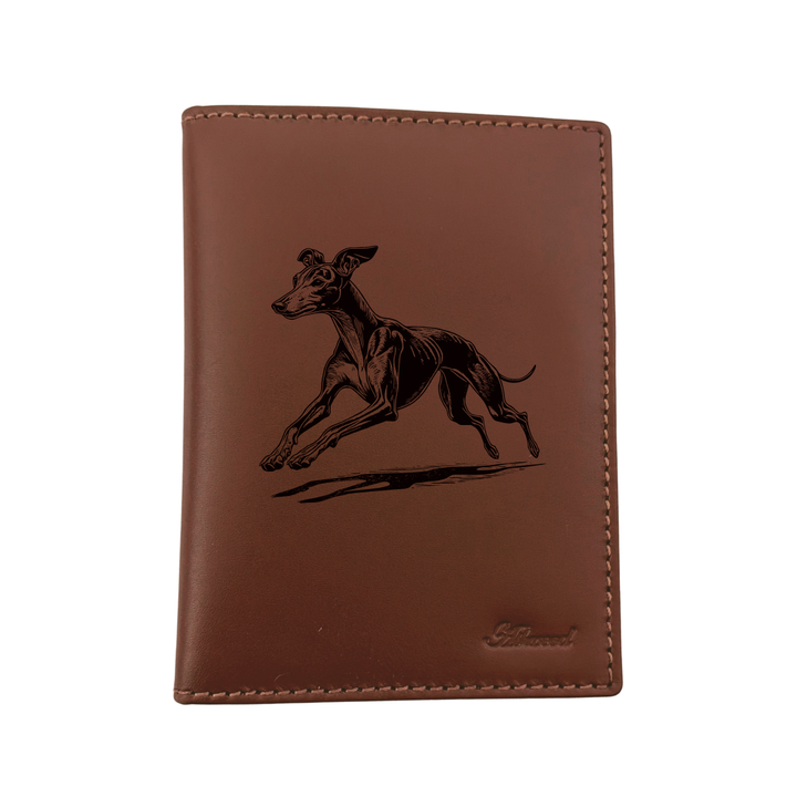 Italian Greyhound Running Engraved Leather Passport Cover