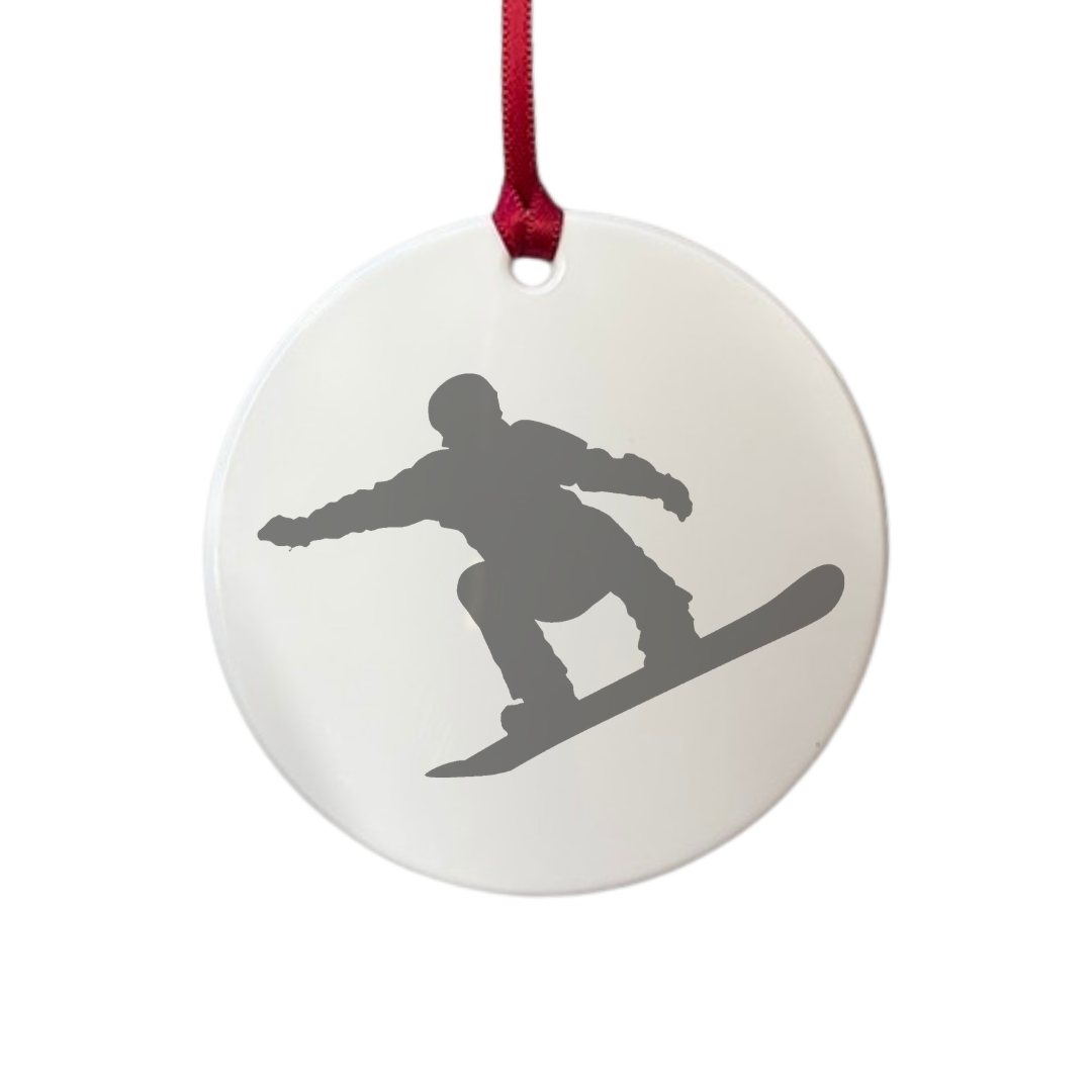 Personalised Snowboarder Sports Silhouette Engraved White Acrylic Decoration