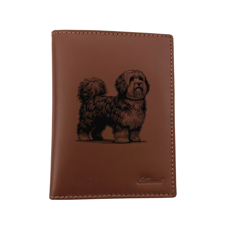 Havanese Standing Engraved Leather Passport Cover
