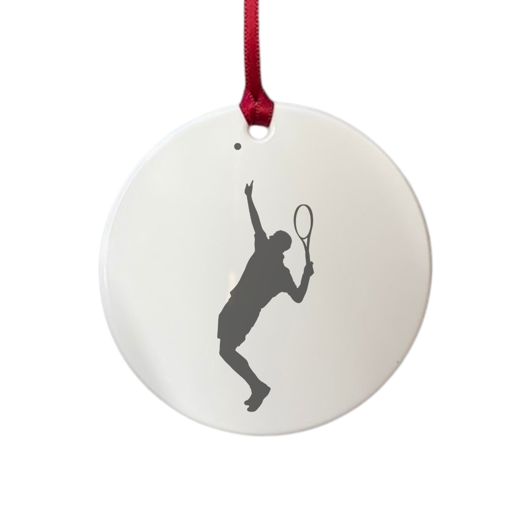 Personalised Male Tennis Player Sports Silhouette Engraved White Acrylic Decoration