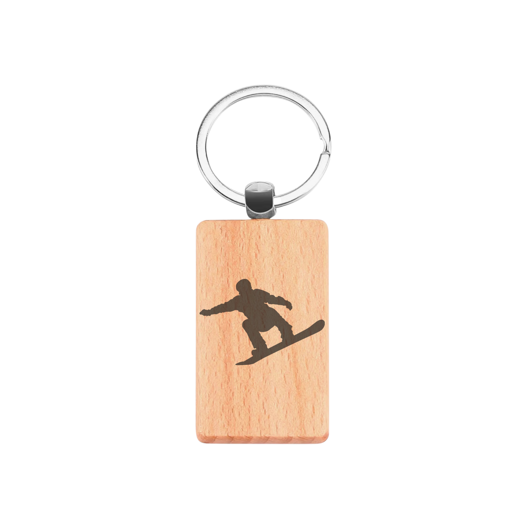 Snowboarder Engraved Rectangle Wooden Keyring