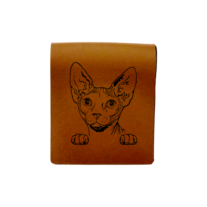 Sphynx Cat Engraved Genuine Leather Magnetic Bookmark