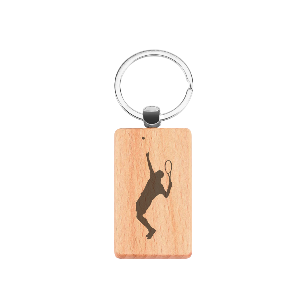 Male Tennis Player Engraved Rectangle Wooden Keyring