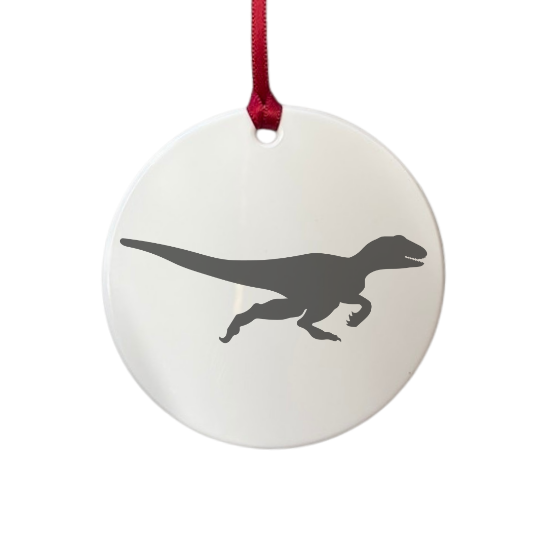 Personalised Velociraptor Dinosaur Engraved White Acrylic Decoration