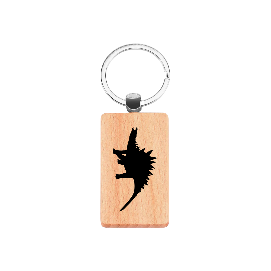 Stegosaurus Dinosaur Engraved Rectangle Wooden Keyring