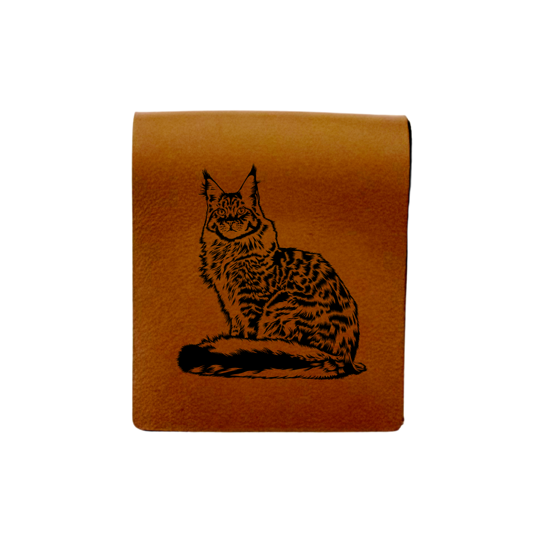 Maine Coon Cat Engraved Genuine Leather Magnetic Bookmark