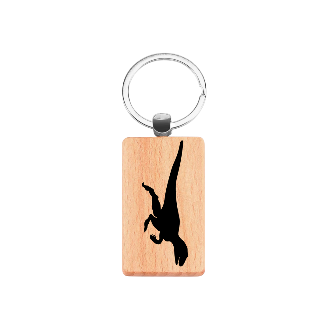 Velociraptor Dinosaur Engraved Rectangle Wooden Keyring