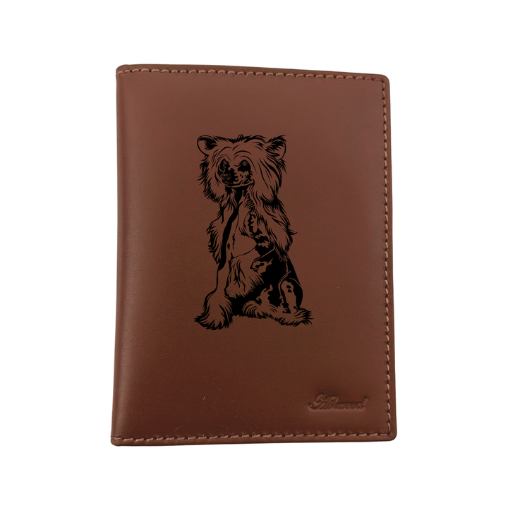 Chinese Crested Dog Engraved Leather Passport Cover