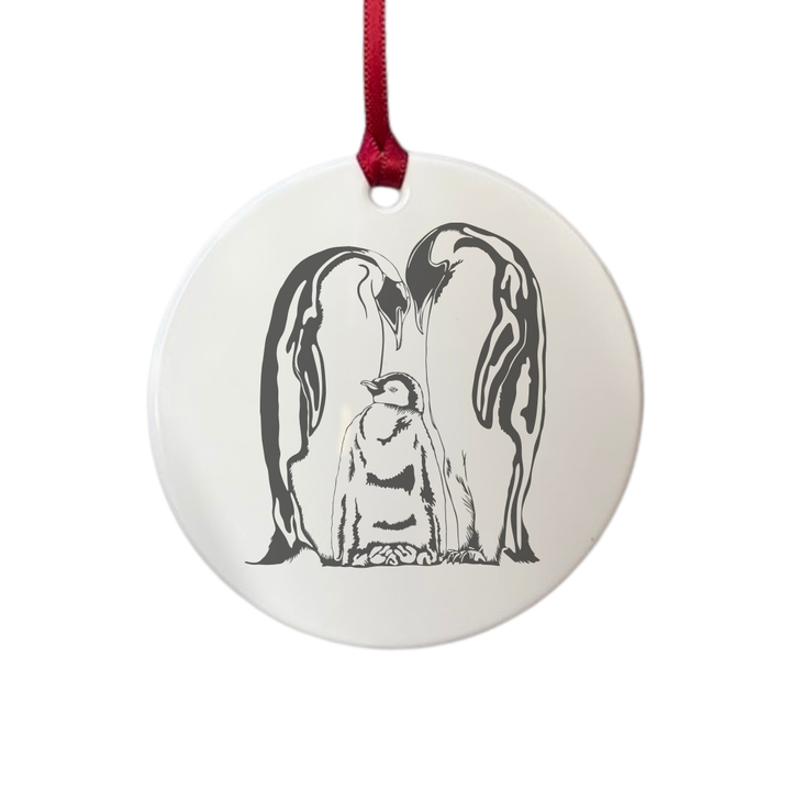 Personalised Penguin Family Engraved White Acrylic Decoration
