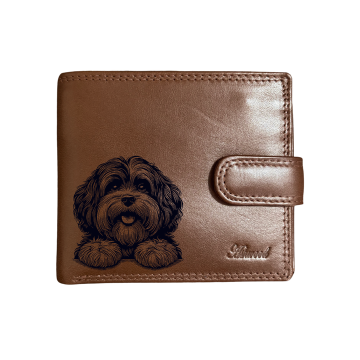 Personalised Havanese Paws Engraved Dark Tan Genuine Leather Wallet