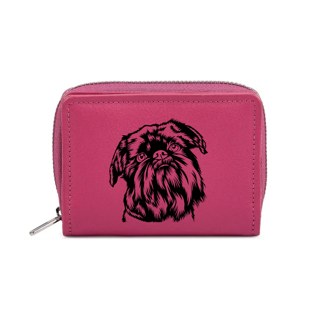 Griffon Bruxellois Engraved Small Leather Purse (Green/Pink/Blue/Red)