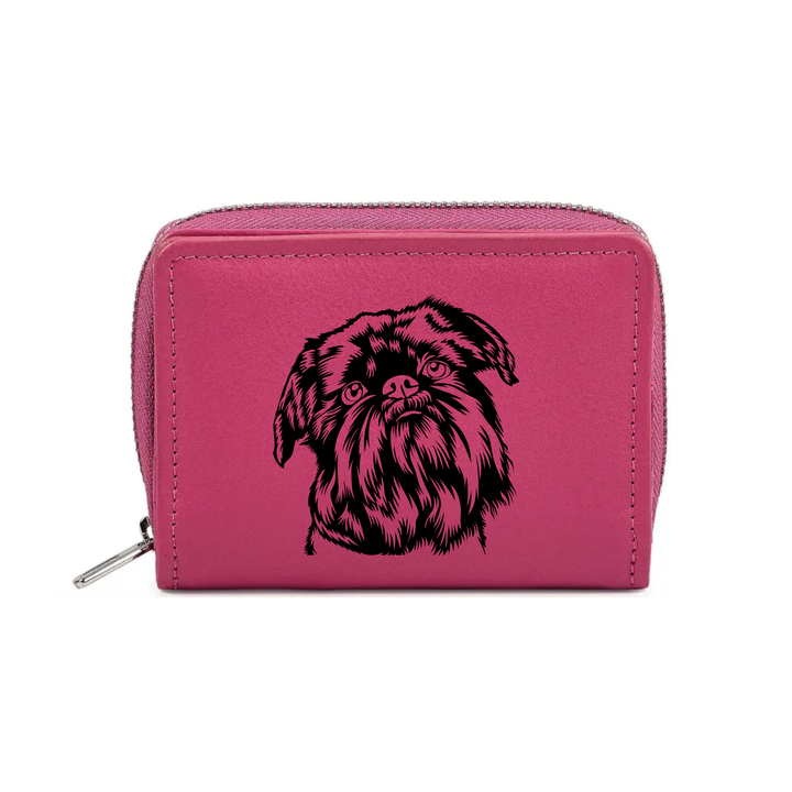 Griffon Bruxellois Engraved Small Leather Purse (Green/Pink/Blue/Red)