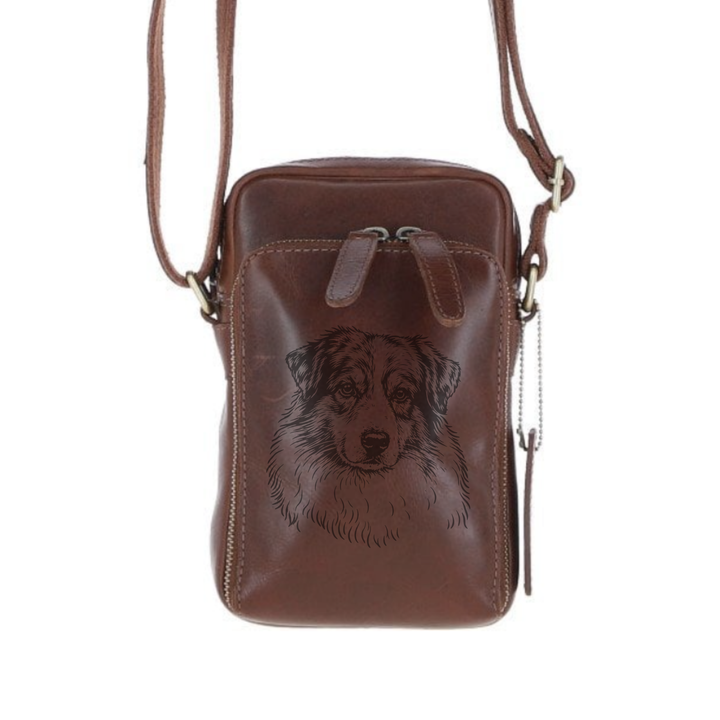 Personalised Australian Shepherd Face 1 Leather Compact Crossbody Bag