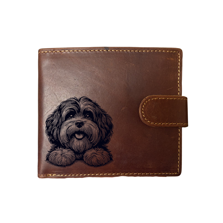 Personalised Havanese Paws Engraved Dark Tan Genuine Leather Wallet