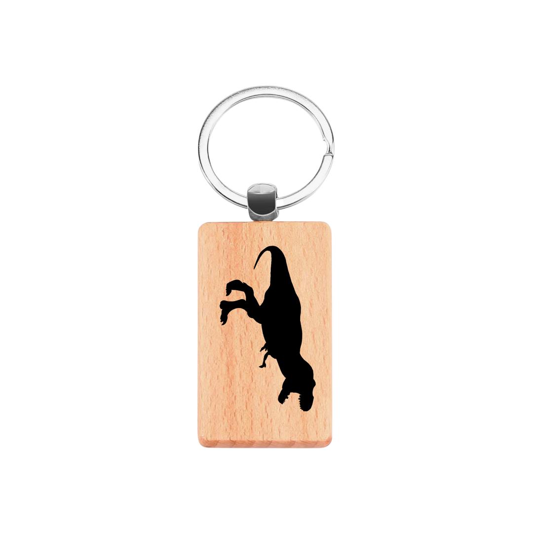 T-rex Dinosaur Engraved Rectangle Wooden Keyring