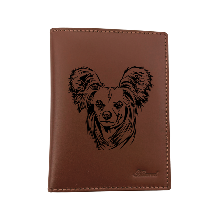 Chinese Crested Dog Face Engraved Leather Passport Cover