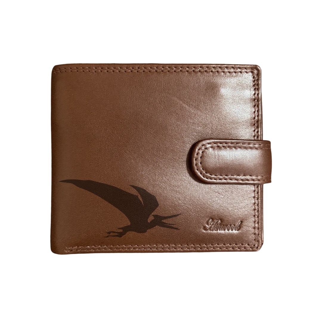 Personalised Pterodactyl Dinosaur Silhouette Engraved Dark Tan Genuine Leather Wallet