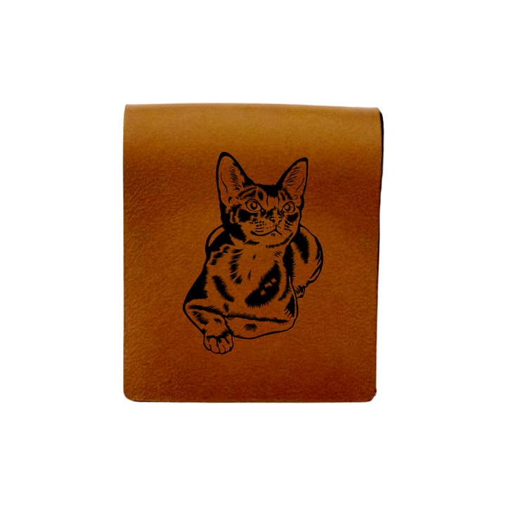 Abysinian Cat Sitting Engraved Genuine Leather Magnetic Bookmark