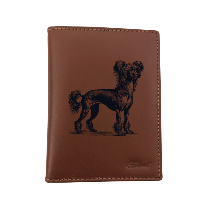 Chinese Crested Dog Standing Engraved Leather Passport Cover