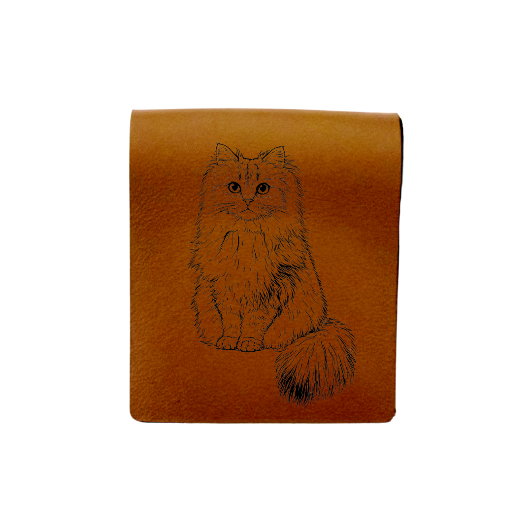 Persian Cat Sitting Engraved Genuine Leather Magnetic Bookmark