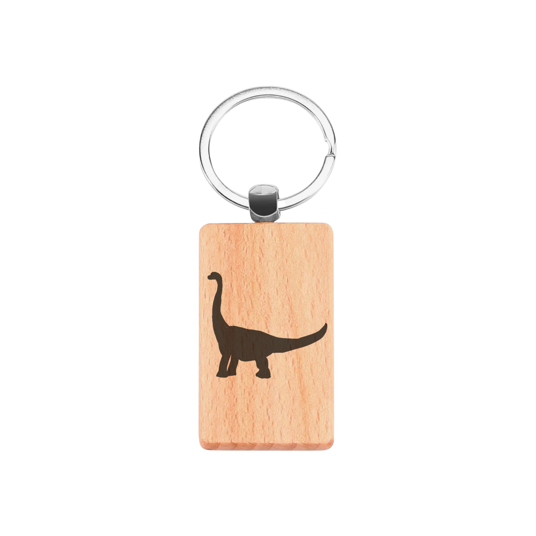 Brontosaurus Dinosaur Engraved Rectangle Wooden Keyring