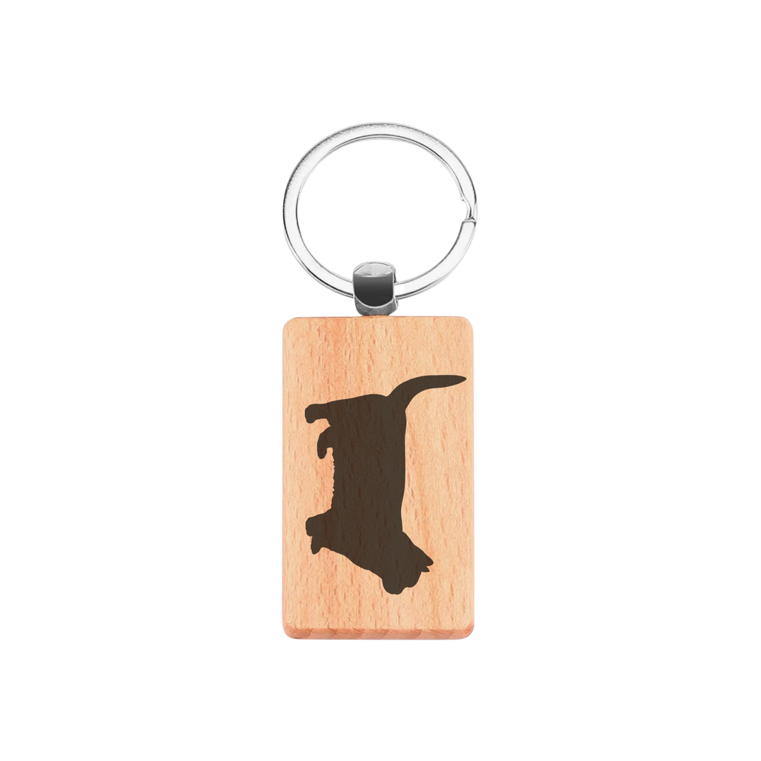 Munchkin Cat Silhouette L Engraved Rectangle Wooden Keyring