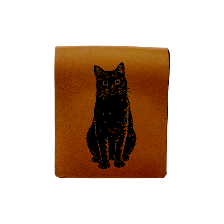 Black Cat Sitting Engraved Genuine Leather Magnetic Bookmark