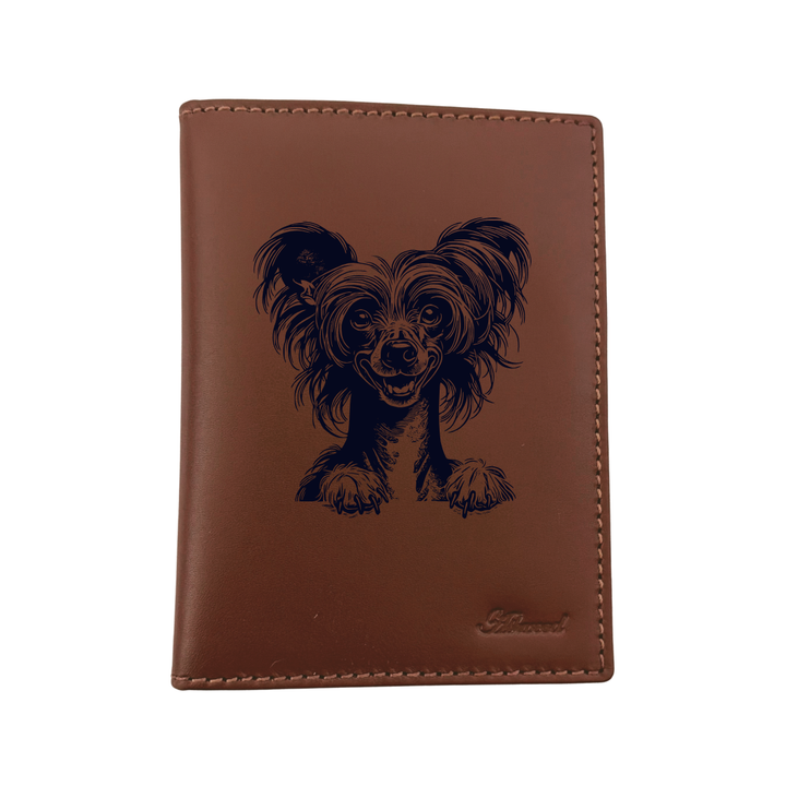 Chinese Crested Dog Paws Engraved Leather Passport Cover