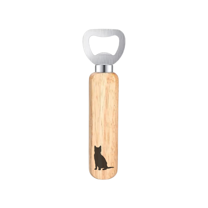 Cat Silhouette Engraved Wooden Bottle Opener