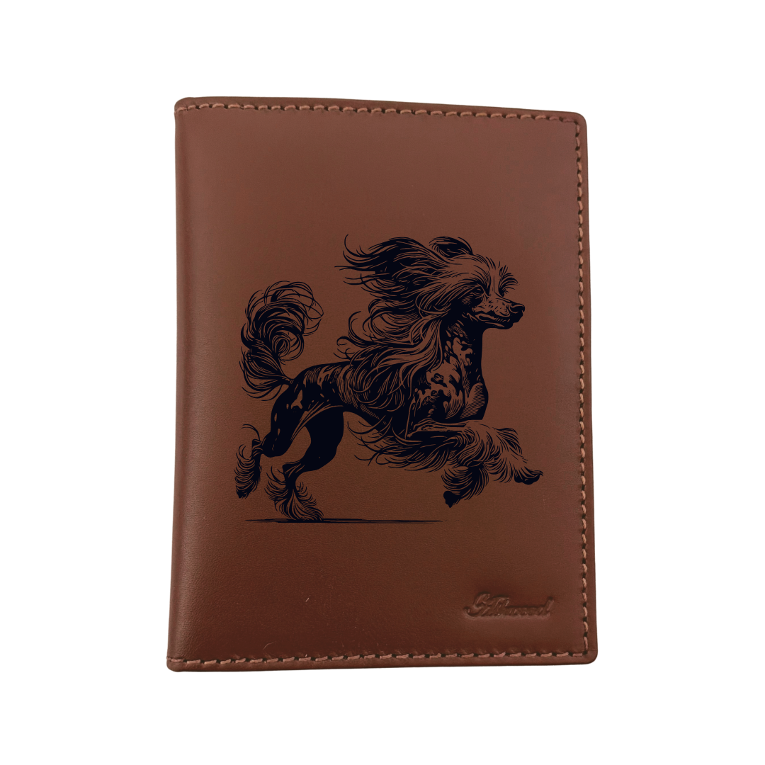 Chinese Crested Dog Running Engraved Leather Passport Cover