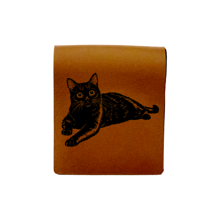 Black Cat LD Engraved Genuine Leather Magnetic Bookmark