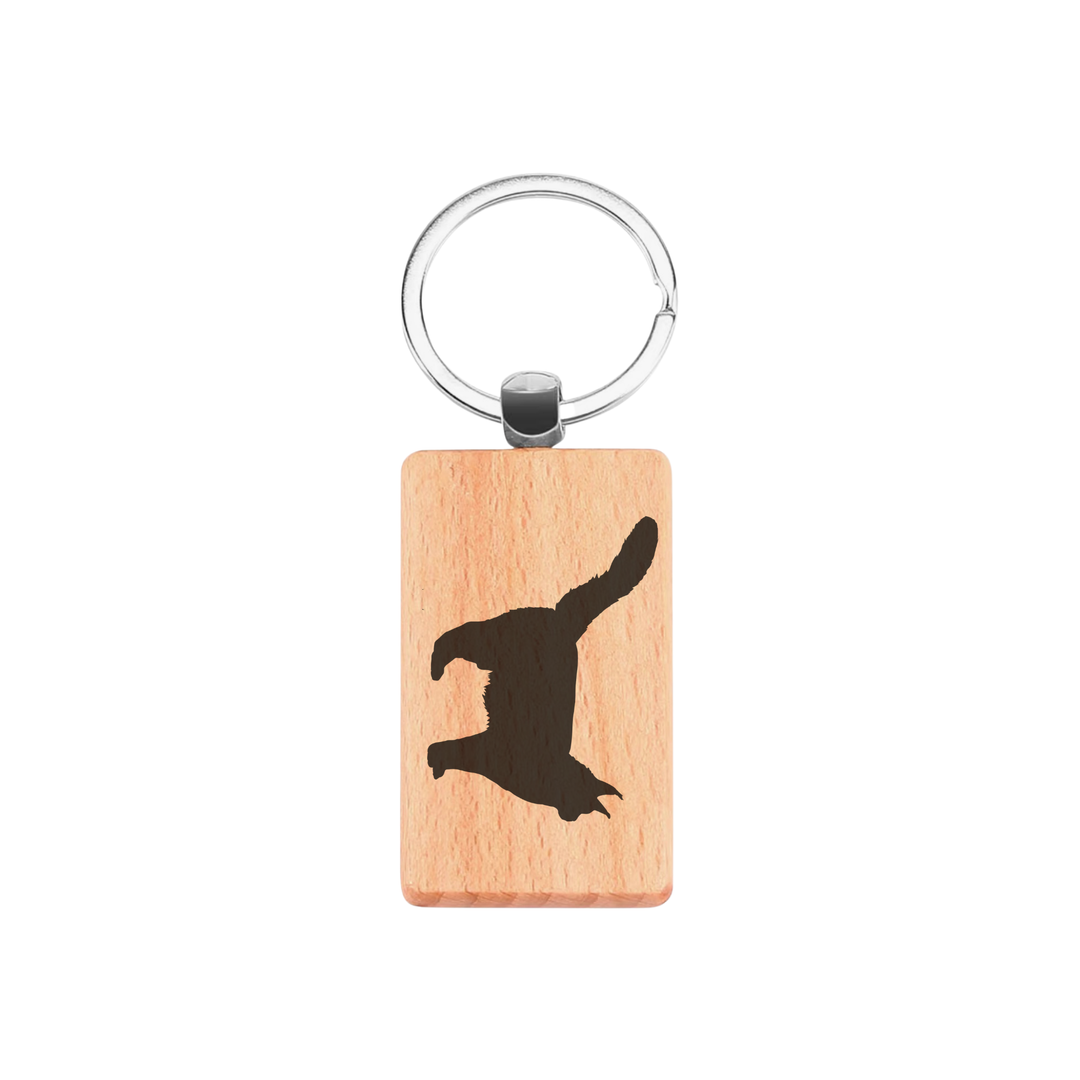 Maine Coon Cat Silhouette L Engraved Rectangle Wooden Keyring