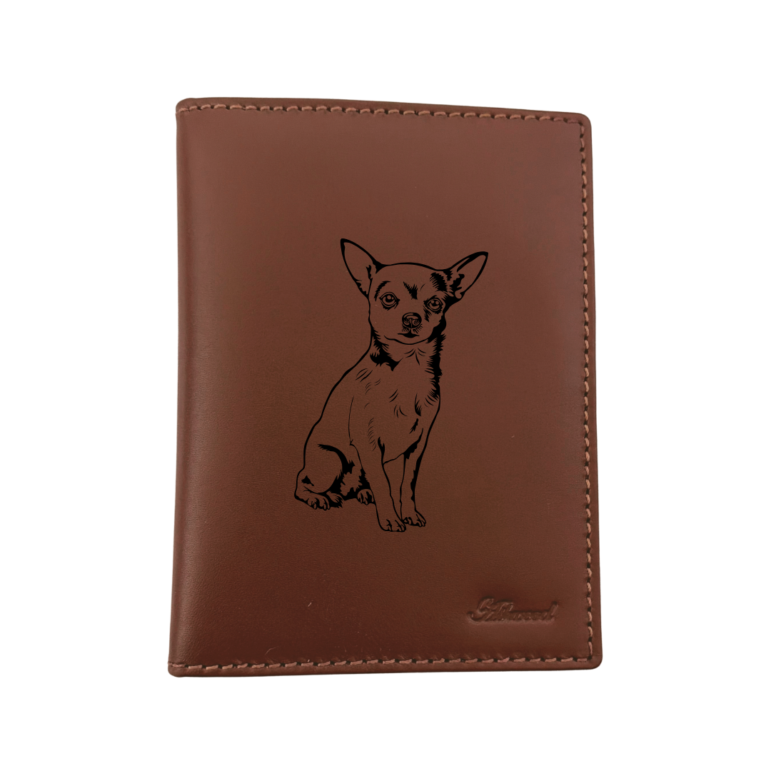 W Chihuahua Sitting Engraved Leather Passport Cover