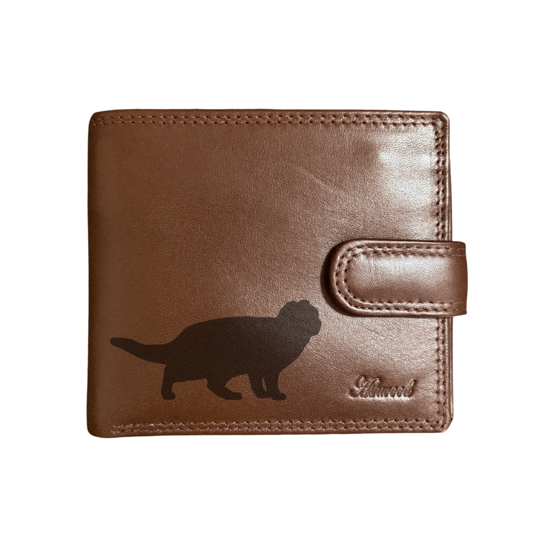 Personalised Scottish Fold Cat Silhouette Engraved Dark Tan Genuine Leather Wallet