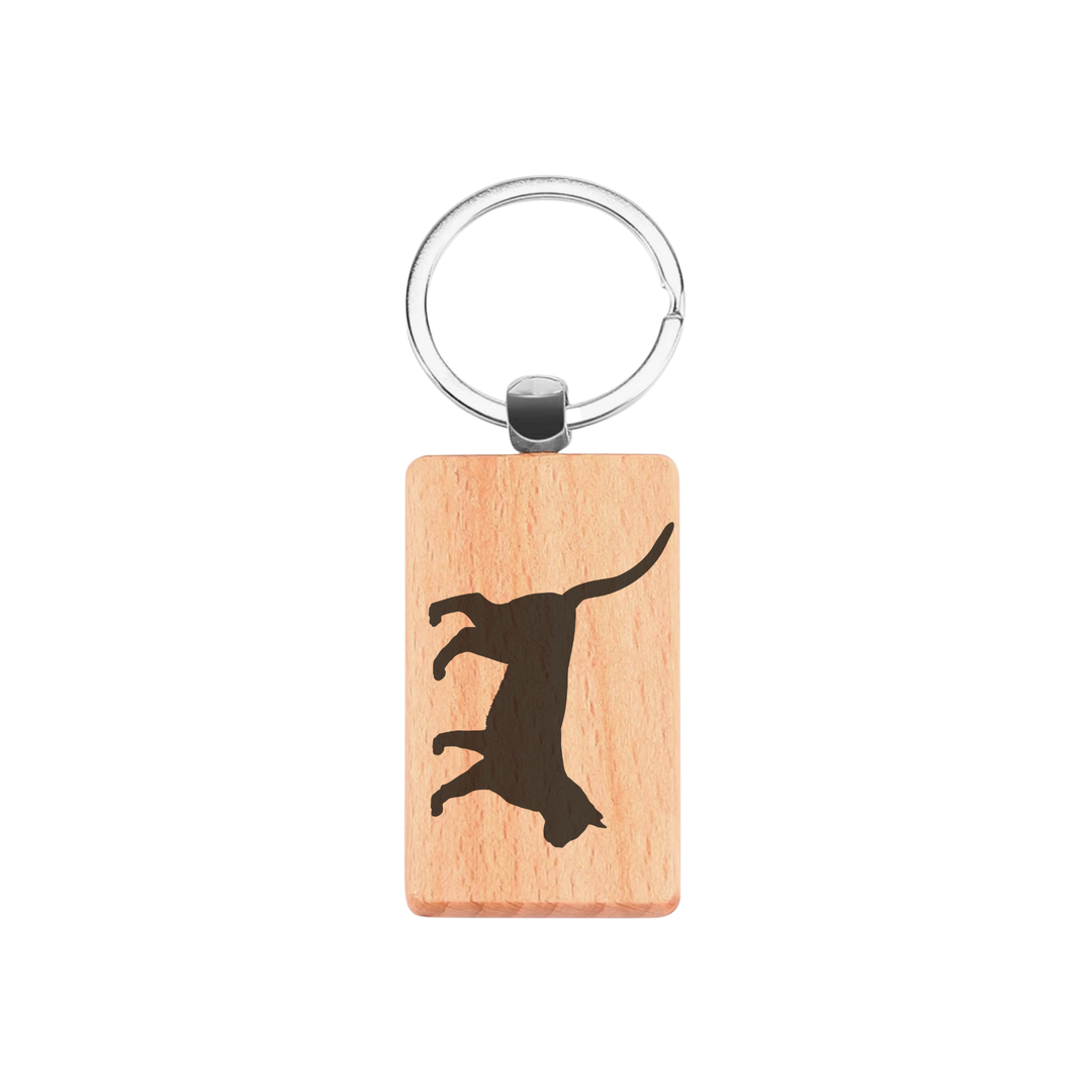 Bengal Cat Silhouette L Engraved Rectangle Wooden Keyring