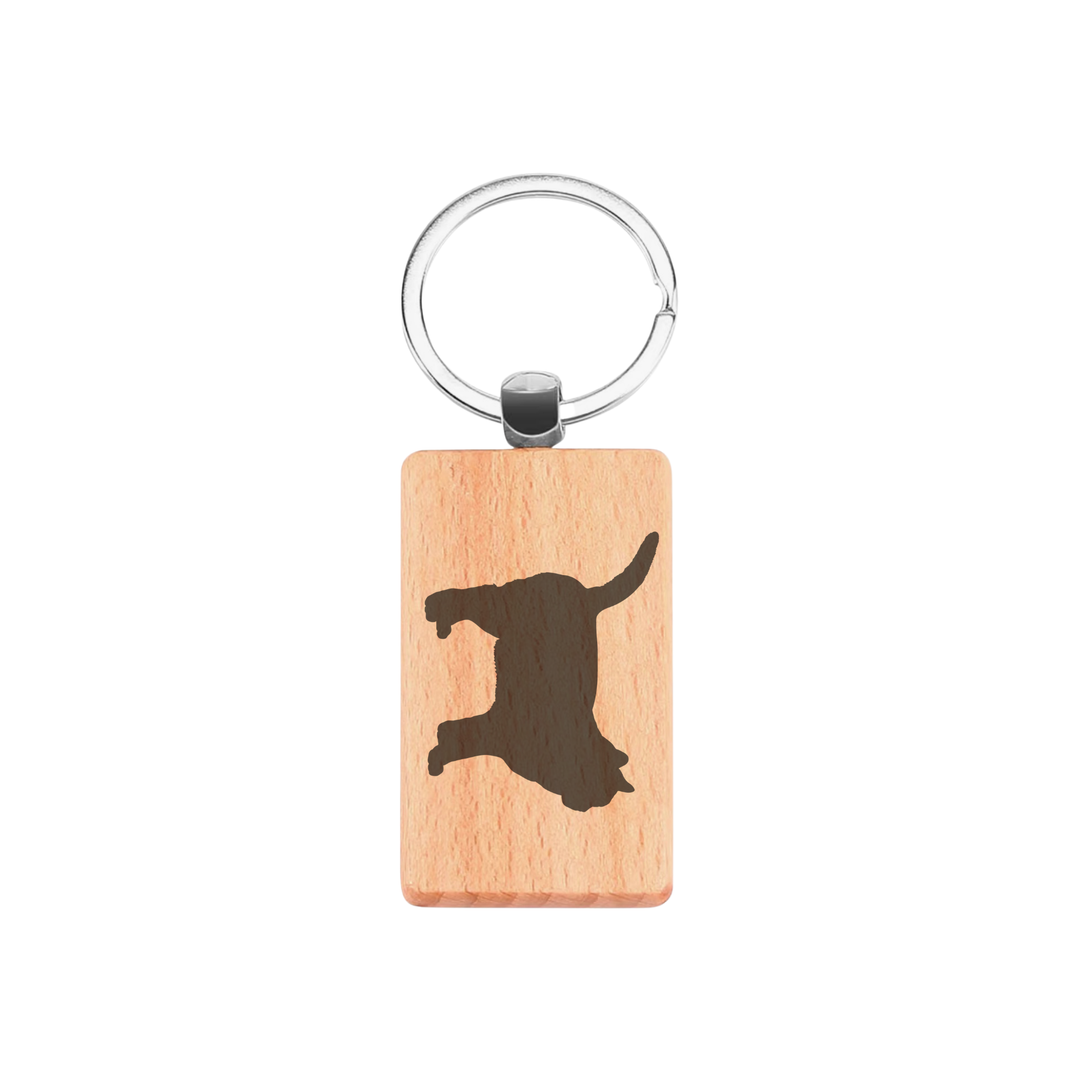 British Shorthair Cat Silhouette L Engraved Rectangle Wooden Keyring