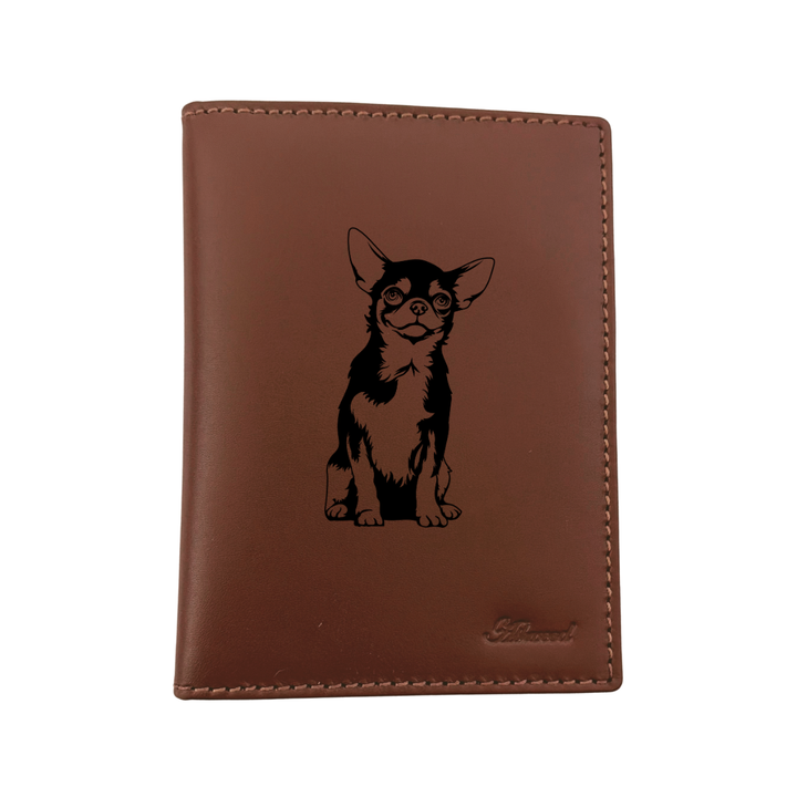 M Chihuahua Sitting Engraved Leather Passport Cover
