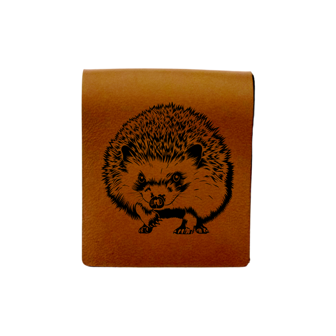 Hedgehog Standing Engraved Genuine Leather Magnetic Bookmark