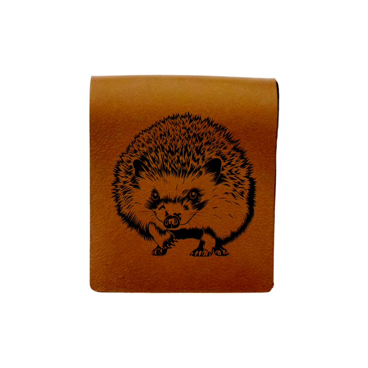 Hedgehog Standing Engraved Genuine Leather Magnetic Bookmark