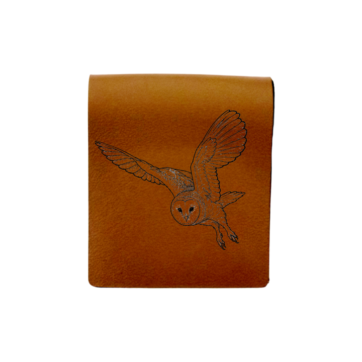 Flying Barn Owl Engraved Genuine Leather Magnetic Bookmark