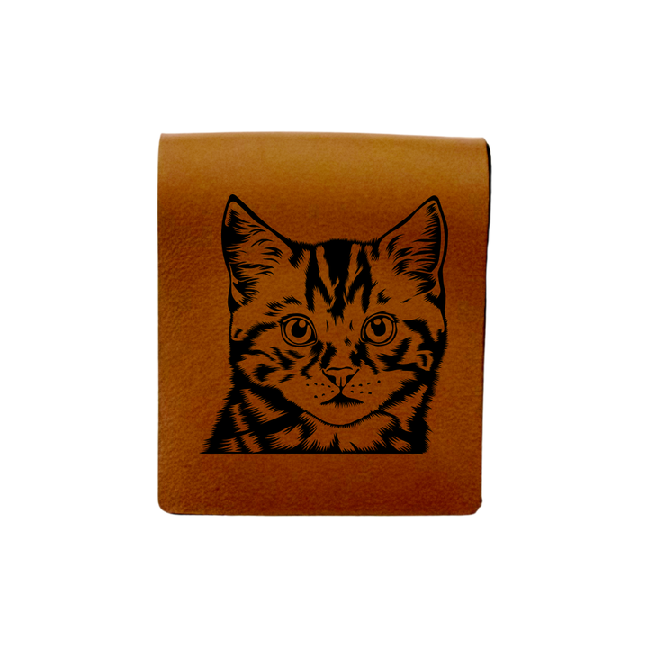 Tabby Cat Face Engraved Genuine Leather Magnetic Bookmark