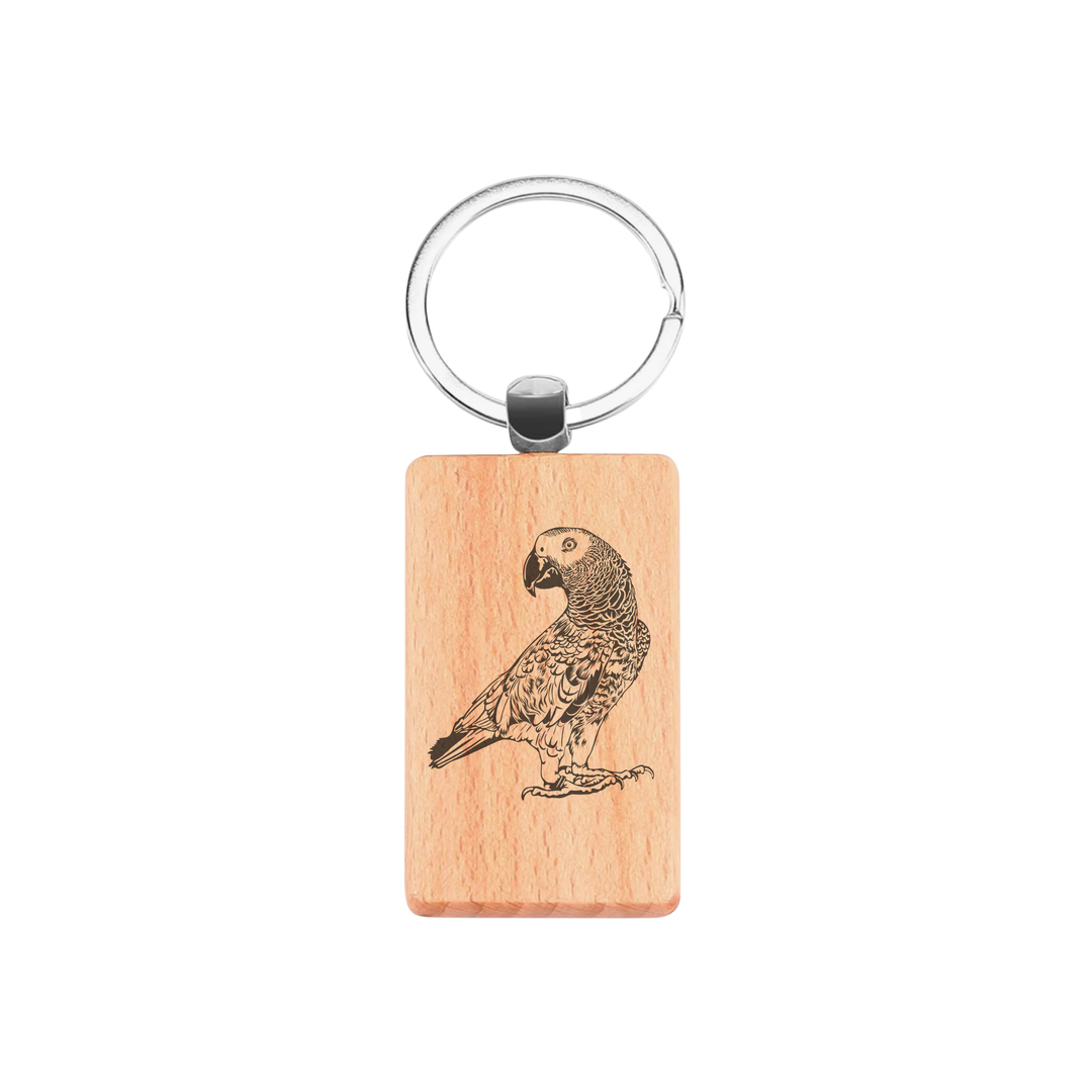 Parrot Engraved Rectangle Wooden Keyring
