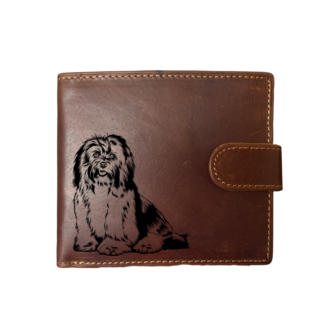 Personalised Havanese Engraved Dark Tan Genuine Leather Wallet