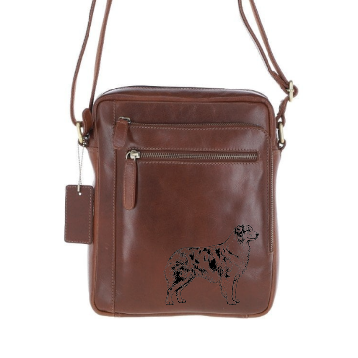 Personalised Standing Australian Shepherd Engraved Leather Crossbody Bag